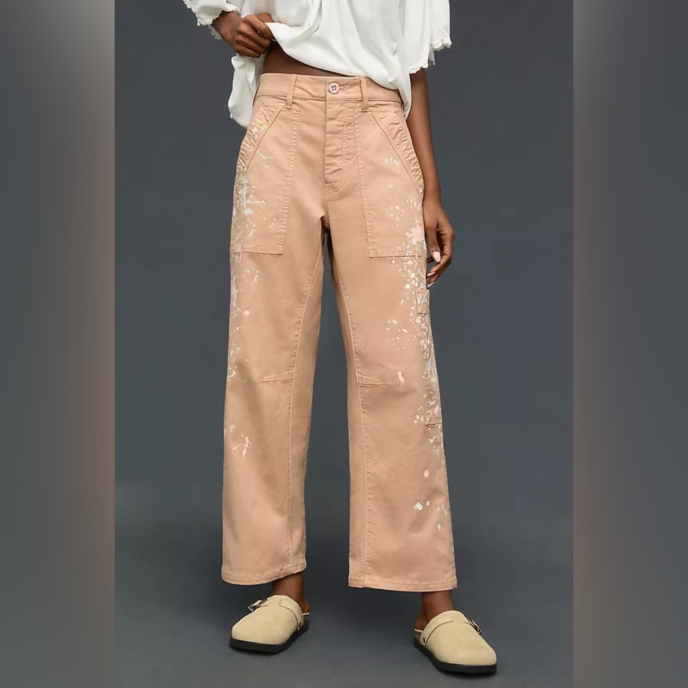 Pilcro Millie Low-Slung Barrel Pants Splatter Laint Balloon Wide Leg Sz 29P